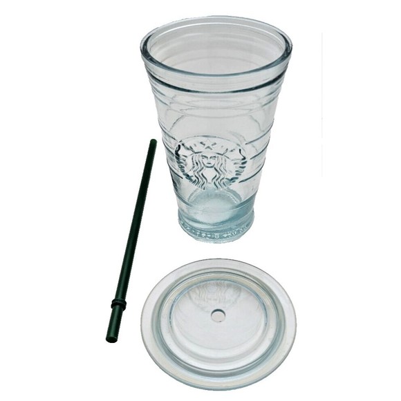 Starbucks Recycled Glass Cold-To-Go Cup Spain Siren Logo 16 oz Grande Straw NEW - Picture 6 of 7